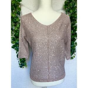 NWT WD NY Brown Sequined Knitted Top Women's XS